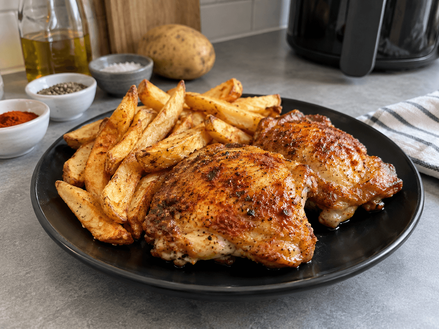 Air Fryer Chicken Thighs with Chips