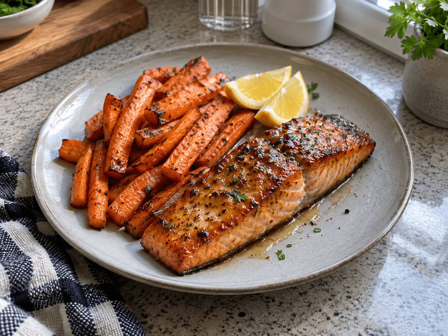 Air Fryer Salmon with Honey Carrots