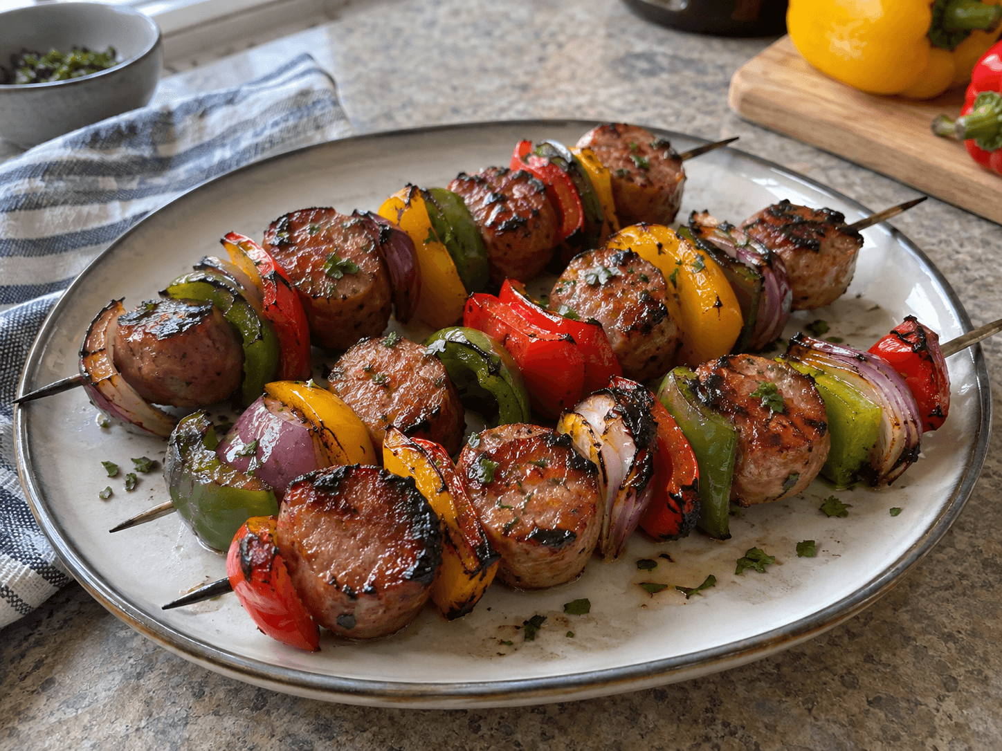 Air Fryer Sausage & Pepper Skewers