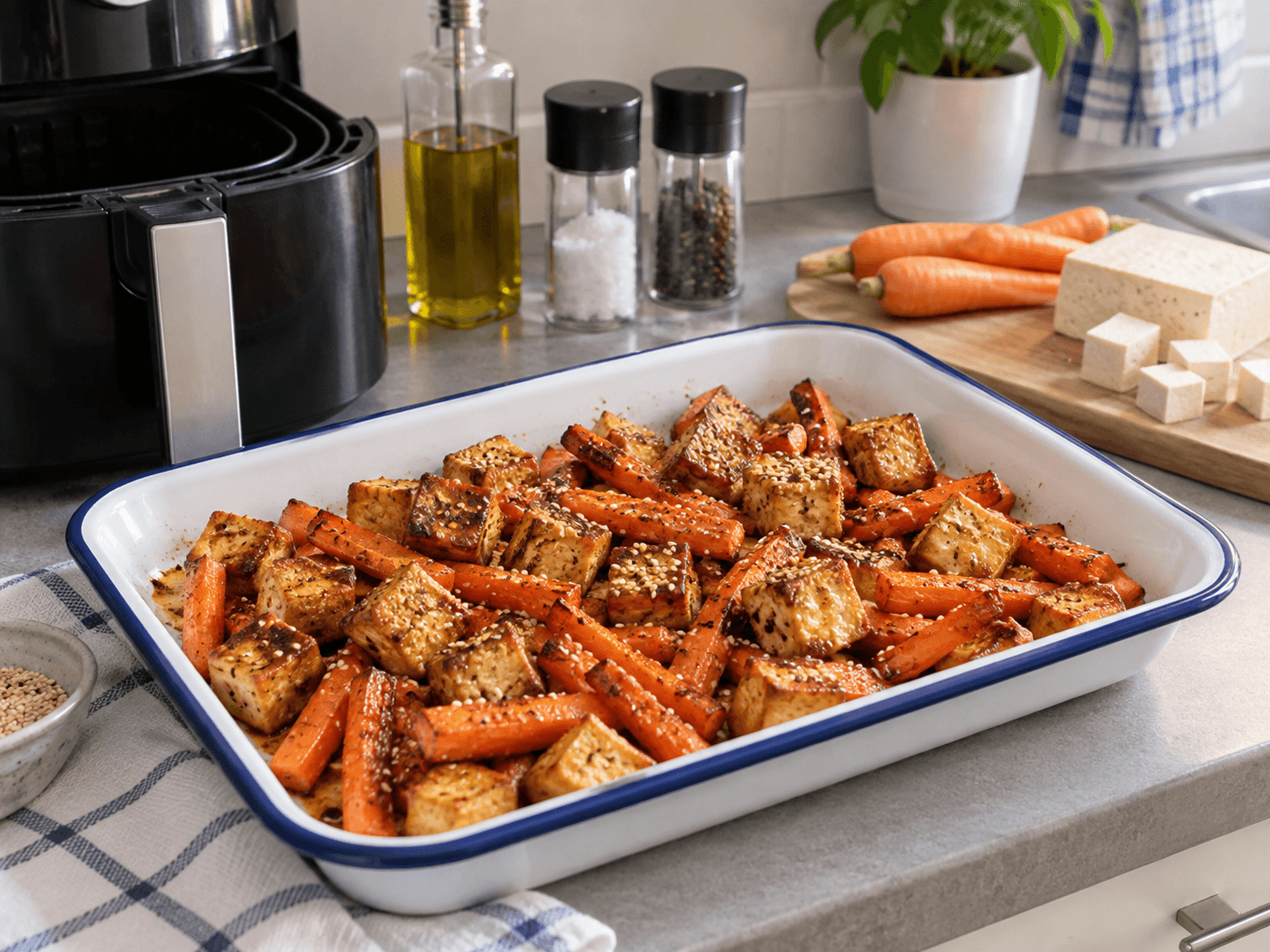 Air Fryer Sesame-Style Tofu & Carrots