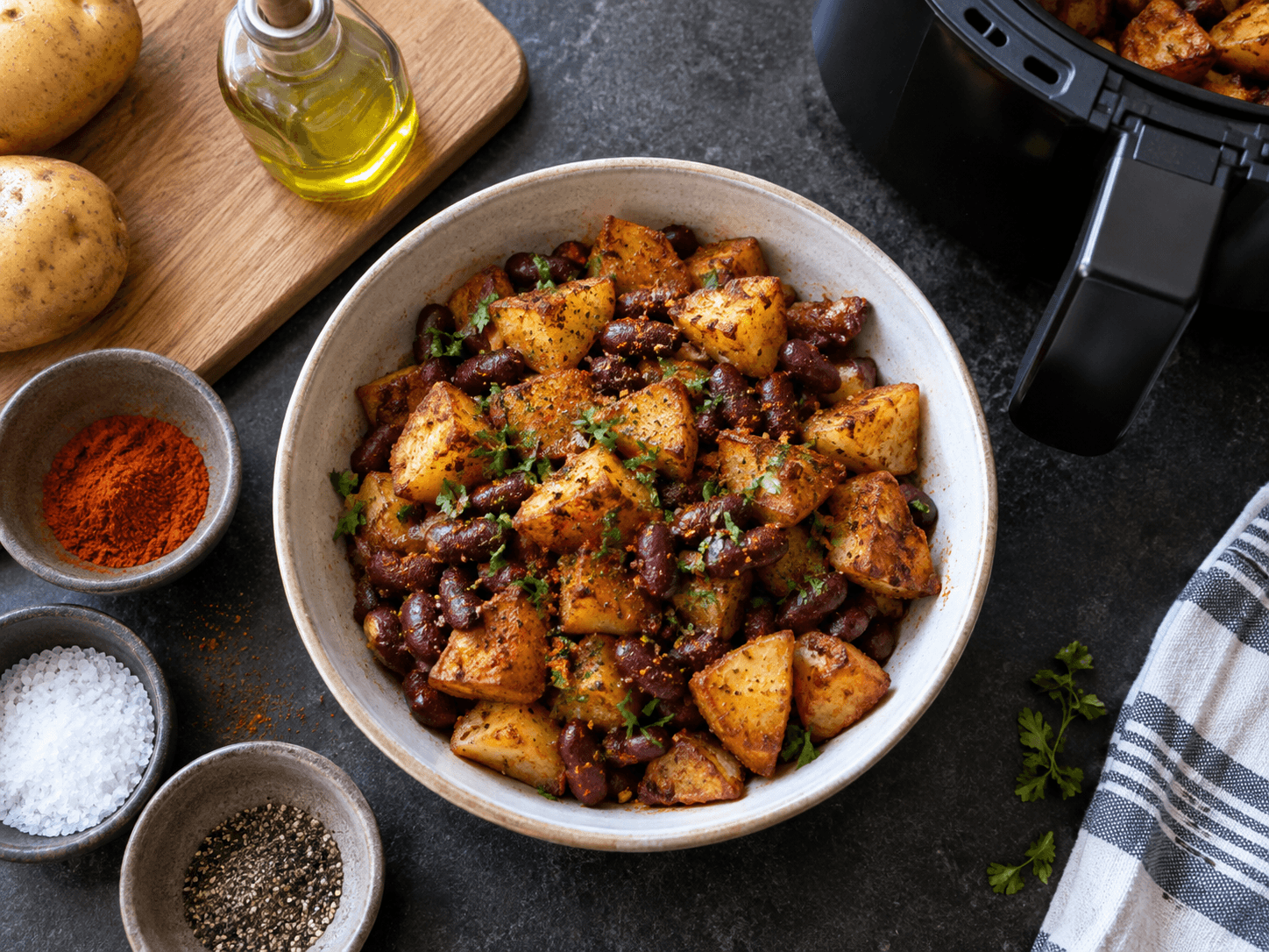 Air Fryer Spiced Bean & Potato Bowl