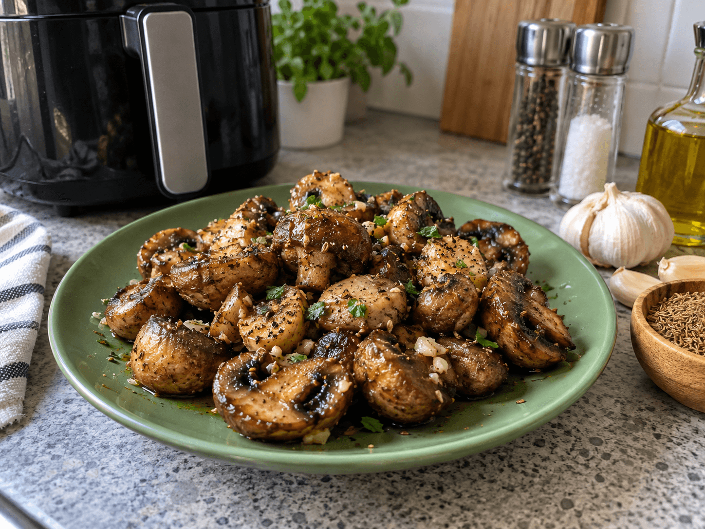 Garlic Air Fryer Mushrooms