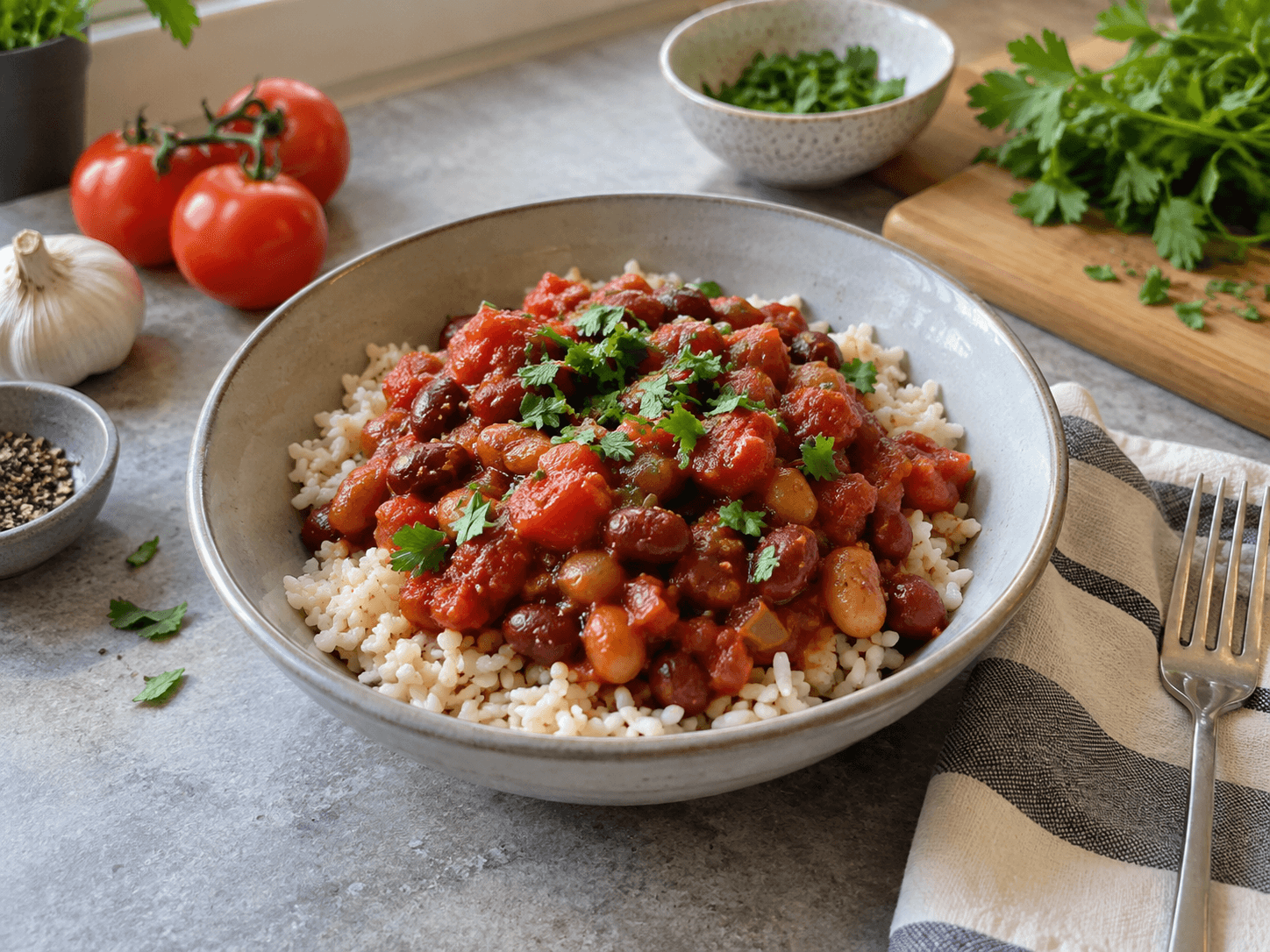 Microwave Bean & Tomato Rice Bowl