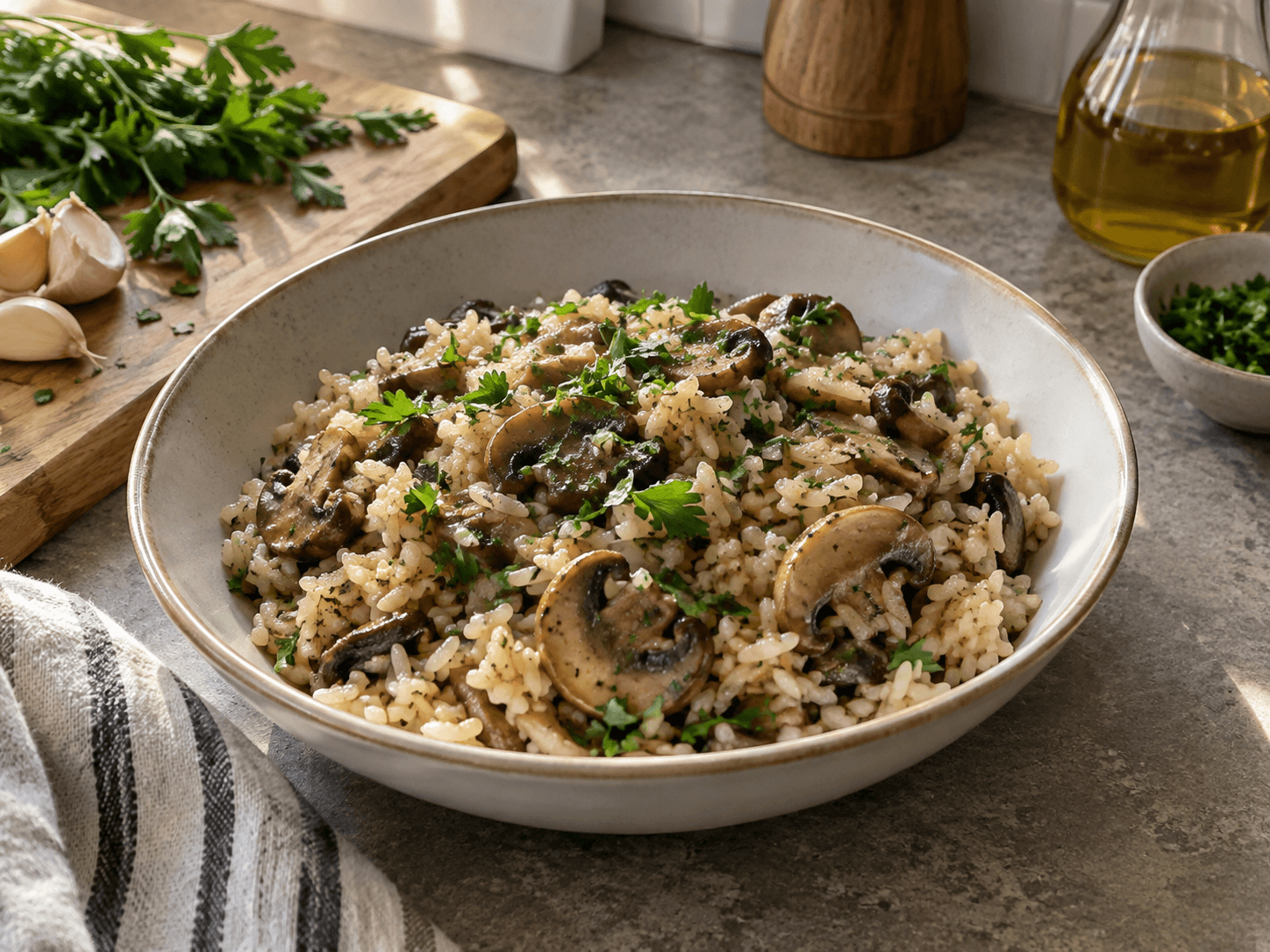 Microwave Garlic Mushroom Rice
