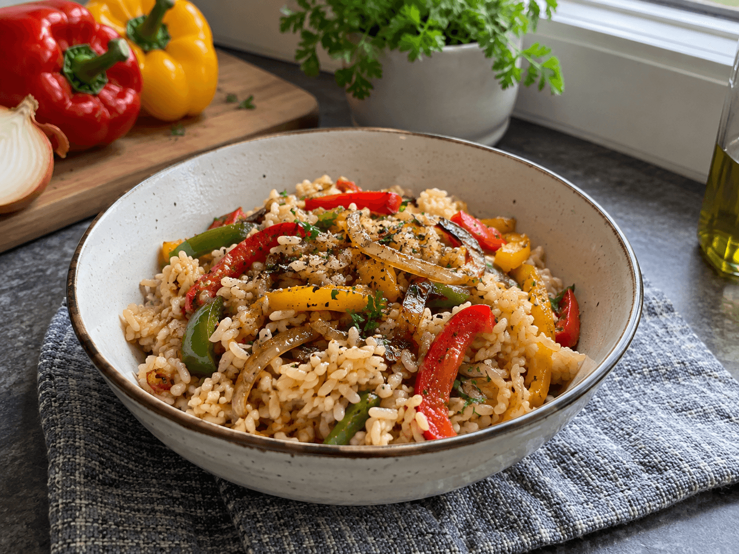 Microwave Pepper & Onion Rice