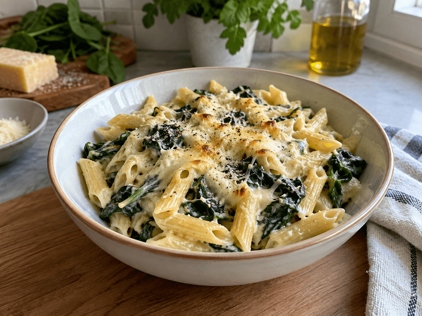 Microwave Spinach Cheese Pasta