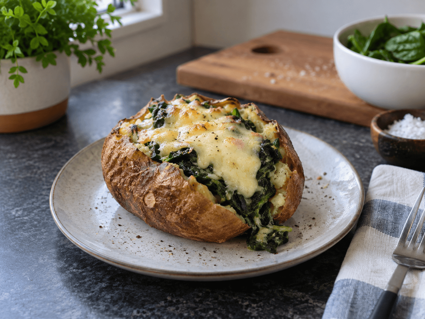 Microwave Spinach & Cheese Potato