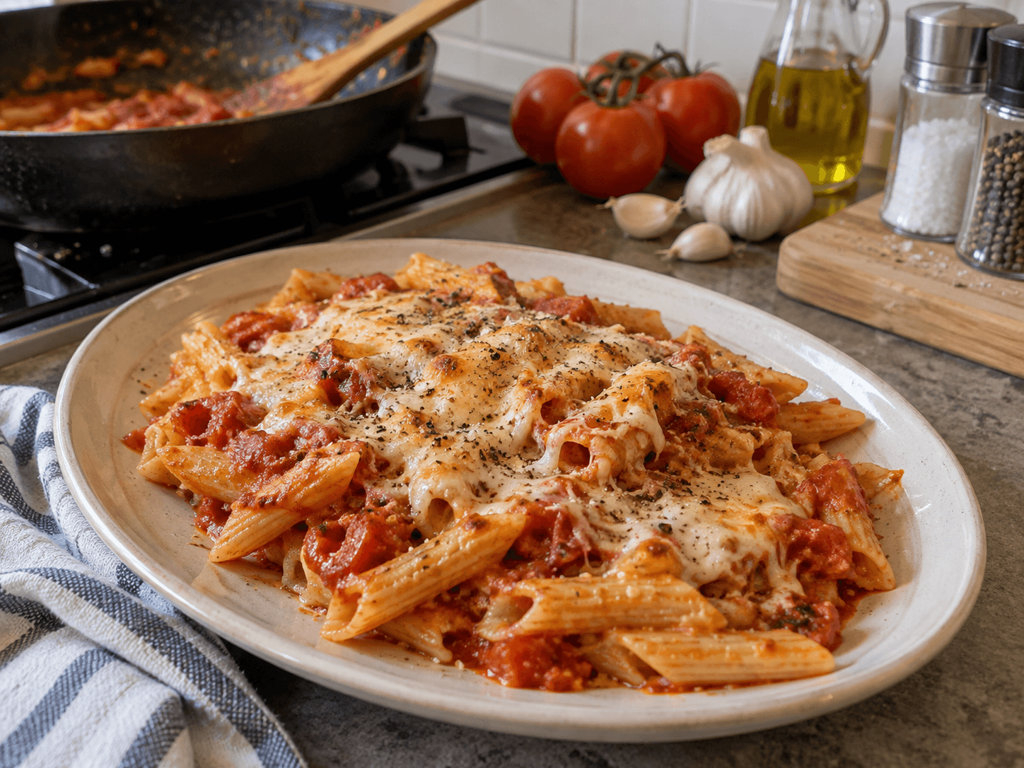 Bubbling Cheesy Tomato Pasta