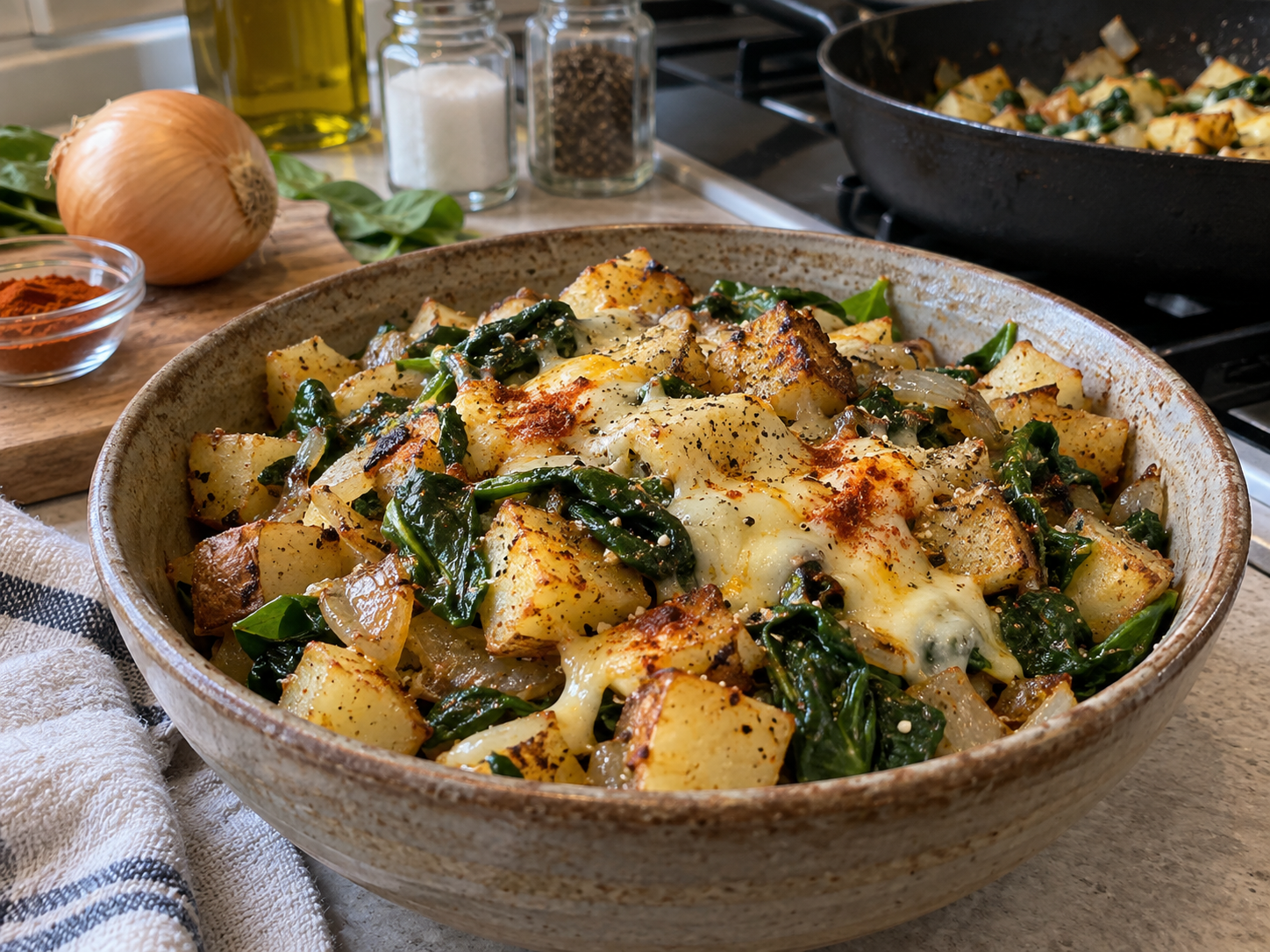 Cheesy Spinach Potato Hash