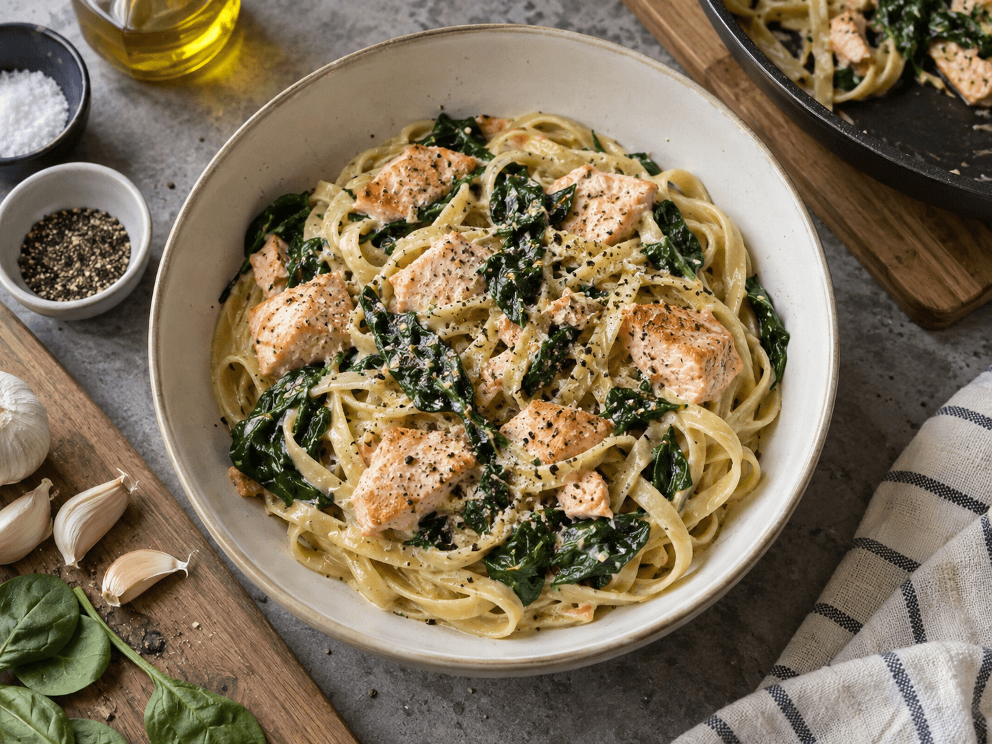 Salmon Spinach Pasta