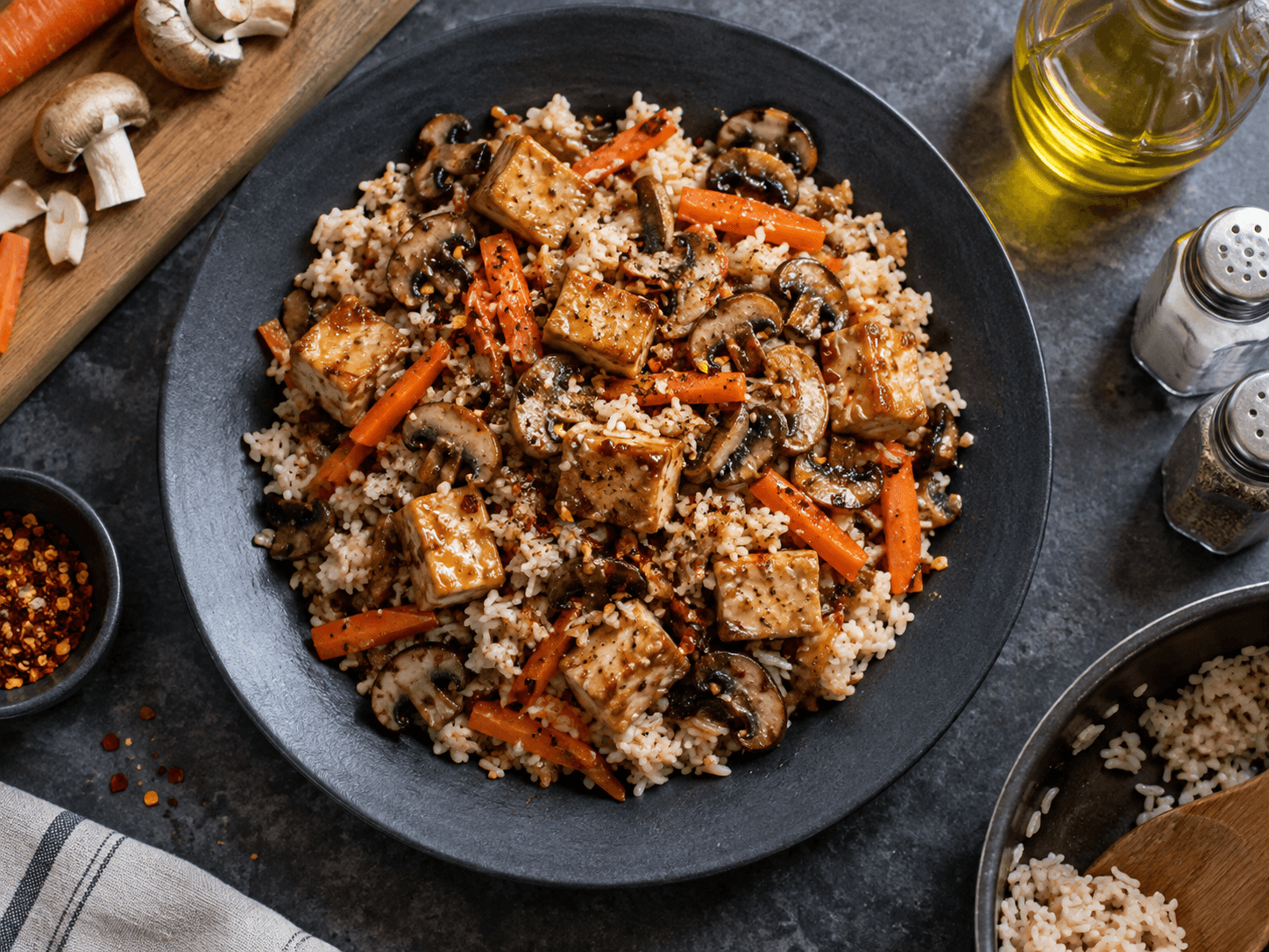 Sesame-Style Tofu Mushroom Rice