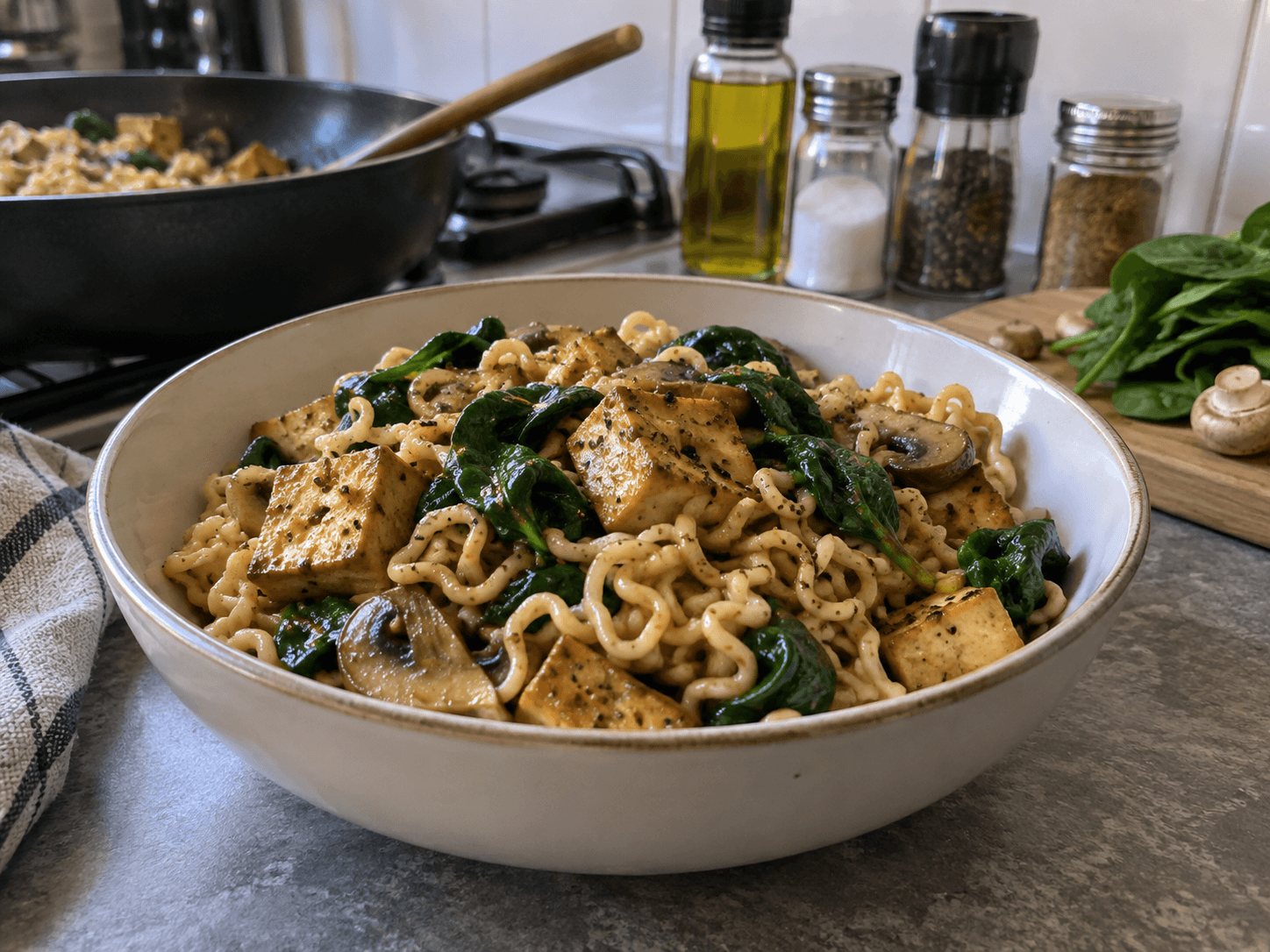 Tofu Mushroom Noodle Stir-Fry